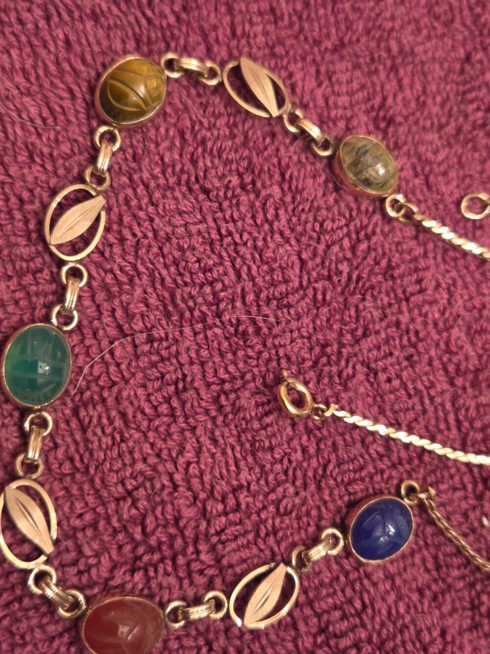 Van Dell Vintage 12K GF Semi-Precious Stone Scarab Necklace - Like New - Picture 8 of 14